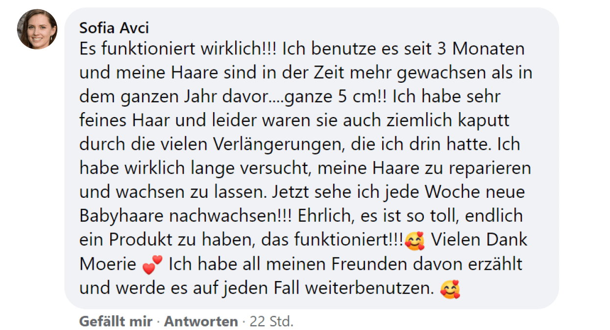 Facebook comment review about this moerie product