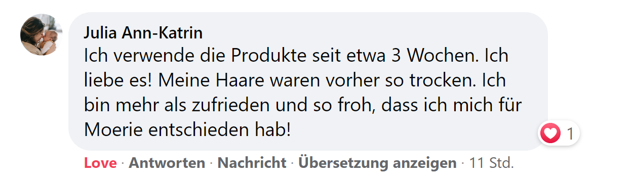 Facebook comment review about this moerie product