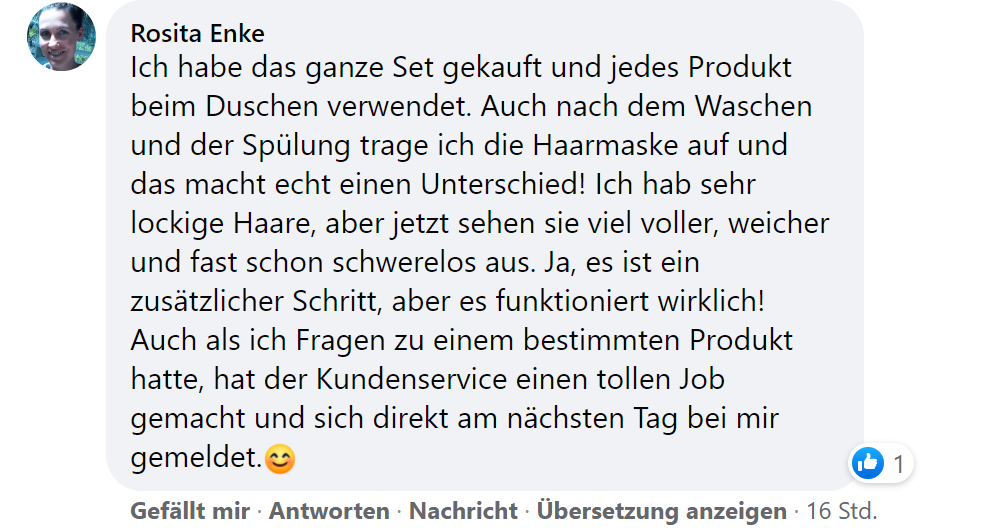 Facebook comment review about this moerie product