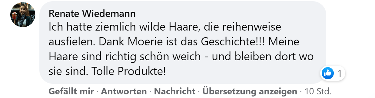 Facebook comment review about this moerie product