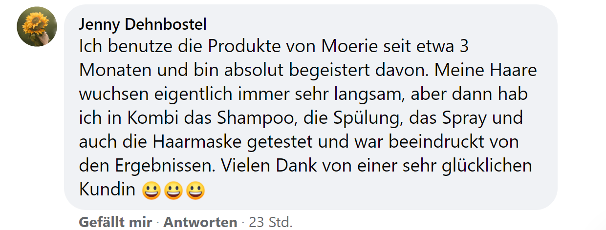 Facebook comment review about this moerie product
