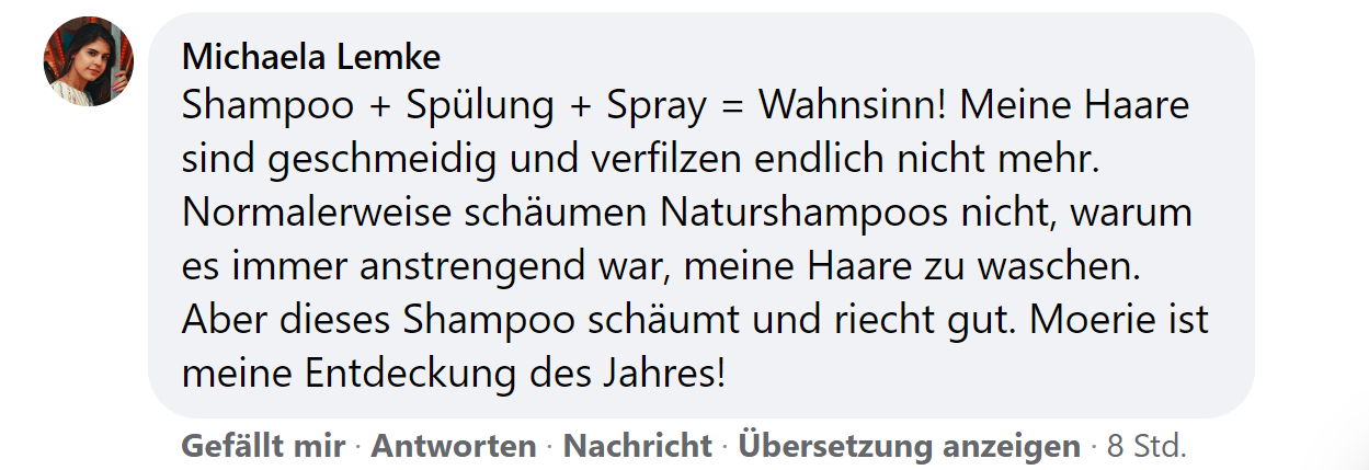 Facebook comment review about this moerie product