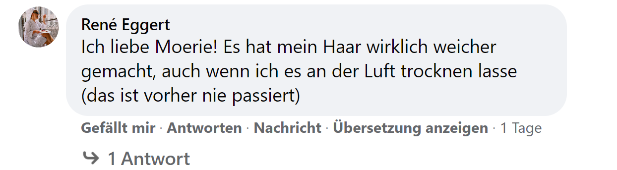 Facebook comment review about this moerie product