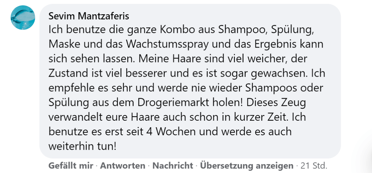 Facebook comment review about this moerie product
