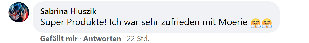 Facebook comment review about this moerie product