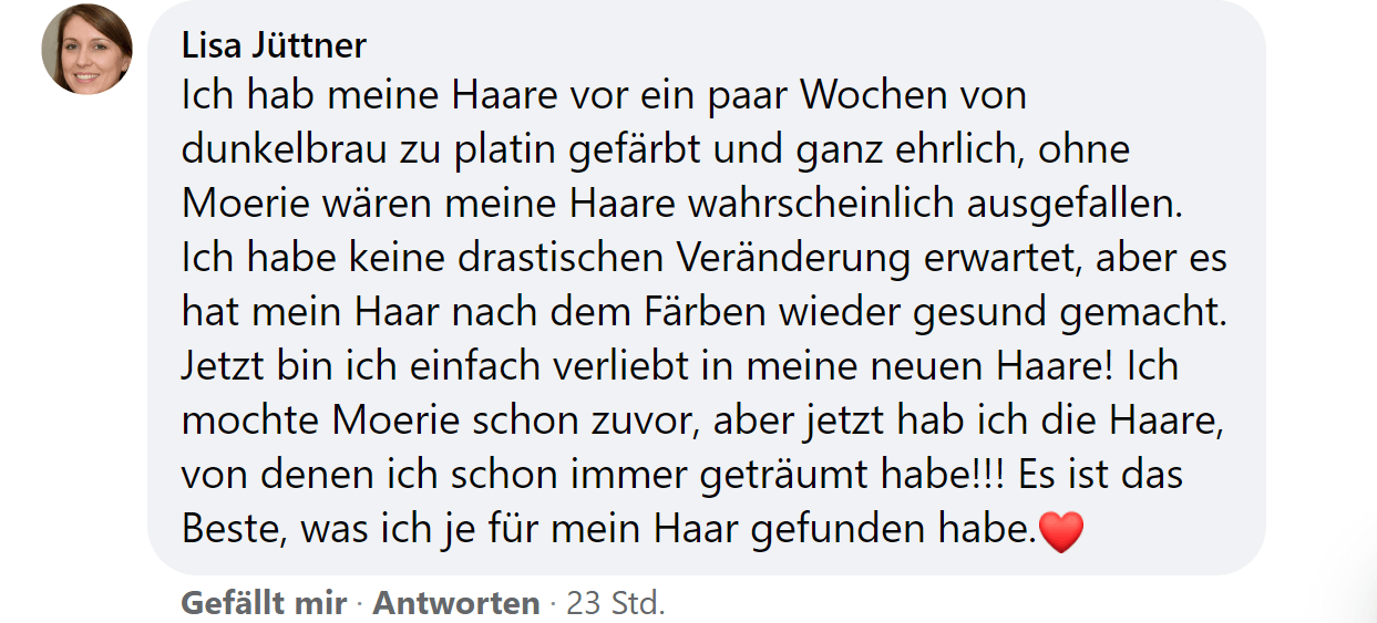 Facebook comment review about this moerie product
