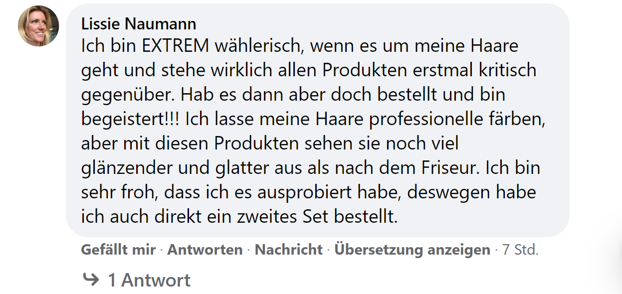 Facebook comment review about this moerie product