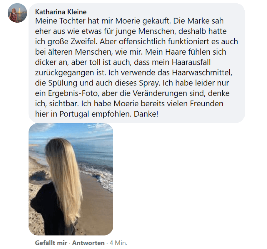 Facebook comment review about this moerie product