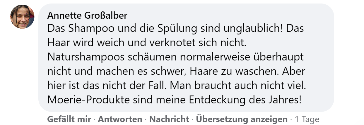 Facebook comment review about this moerie product