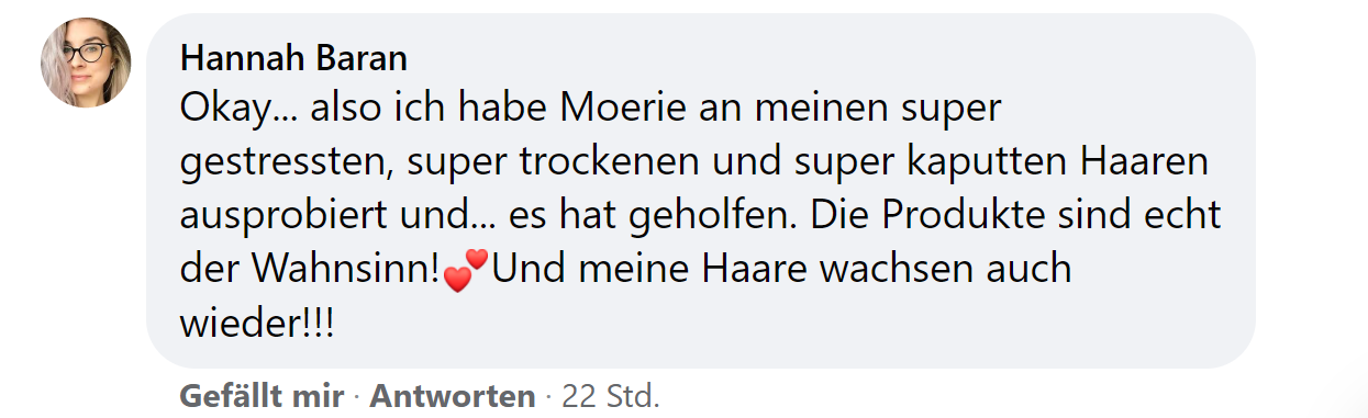 Facebook comment review about this moerie product