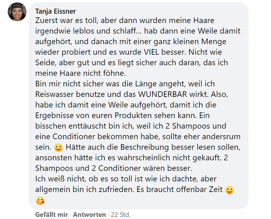 Facebook comment review about this moerie product