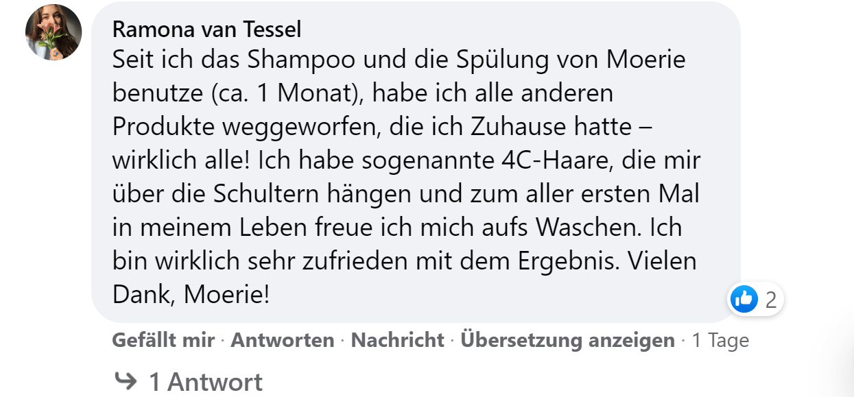 Facebook comment review about this moerie product