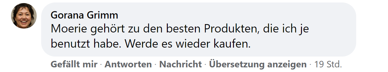 Facebook comment review about this moerie product